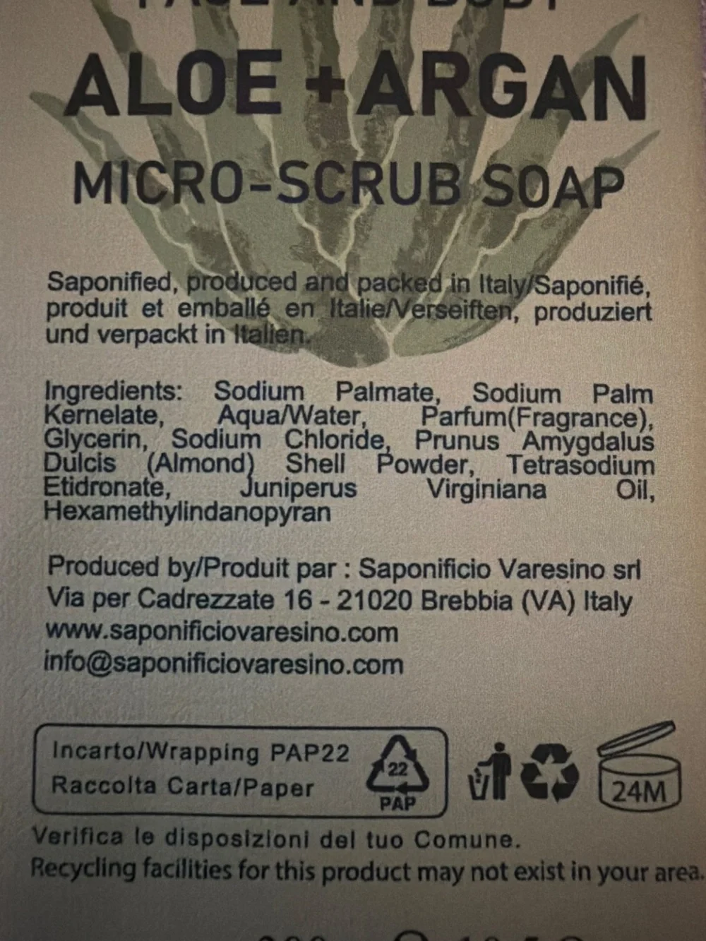 SAI Artisan ALOE + ARGAN Almond Face & Body Hydrating Micro-Scrub Soap